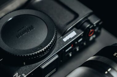Nikon Z body and lens close up, near-black low key