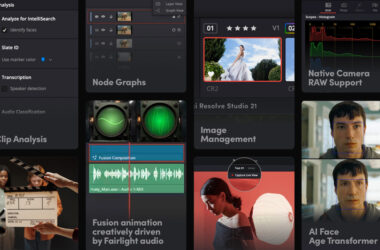 official Resolve Studio 21 what's-new feature tiles, version named on art