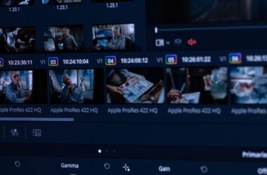 Close-up of a grading monitor in a dark edit suite